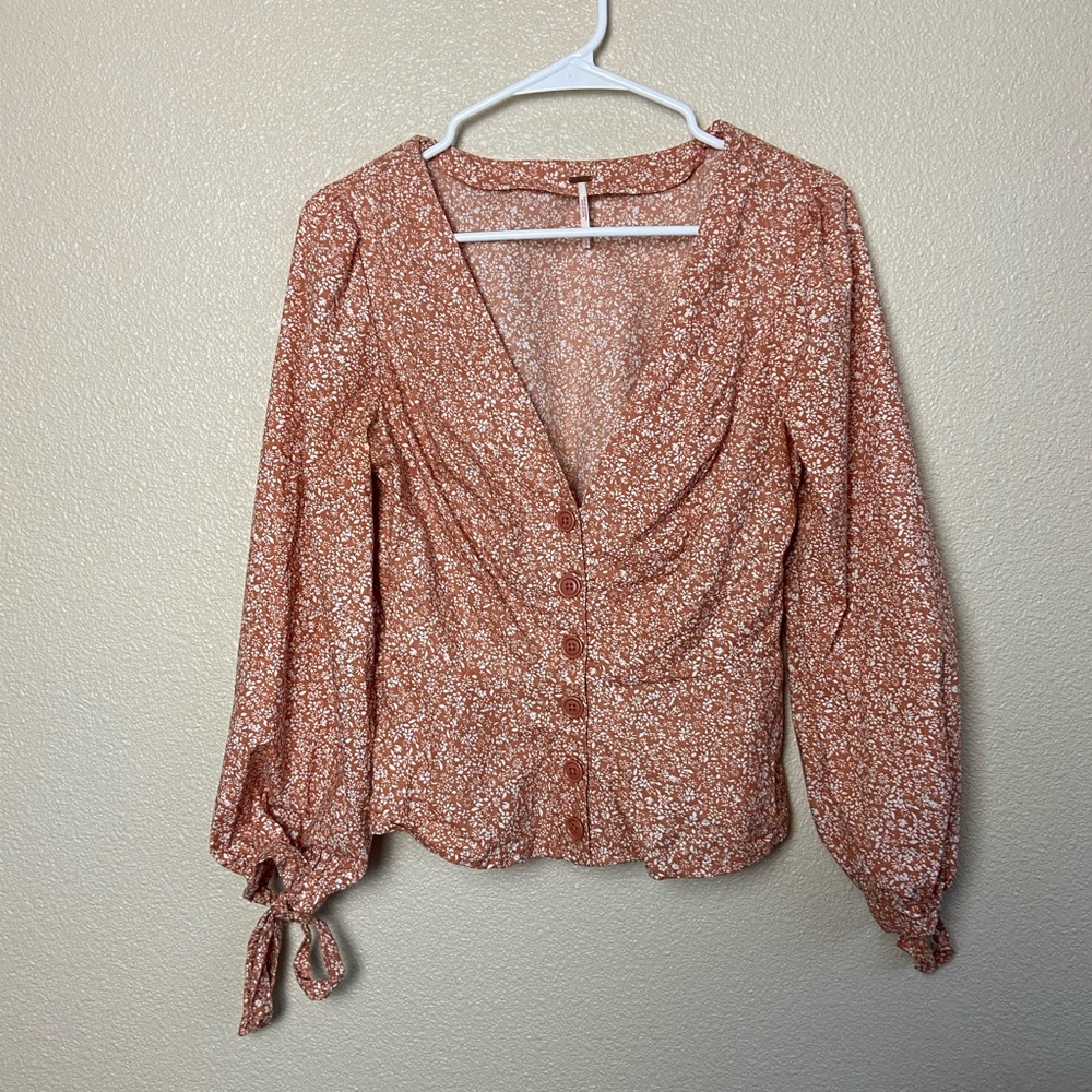 Free People Orange Floral Blouse